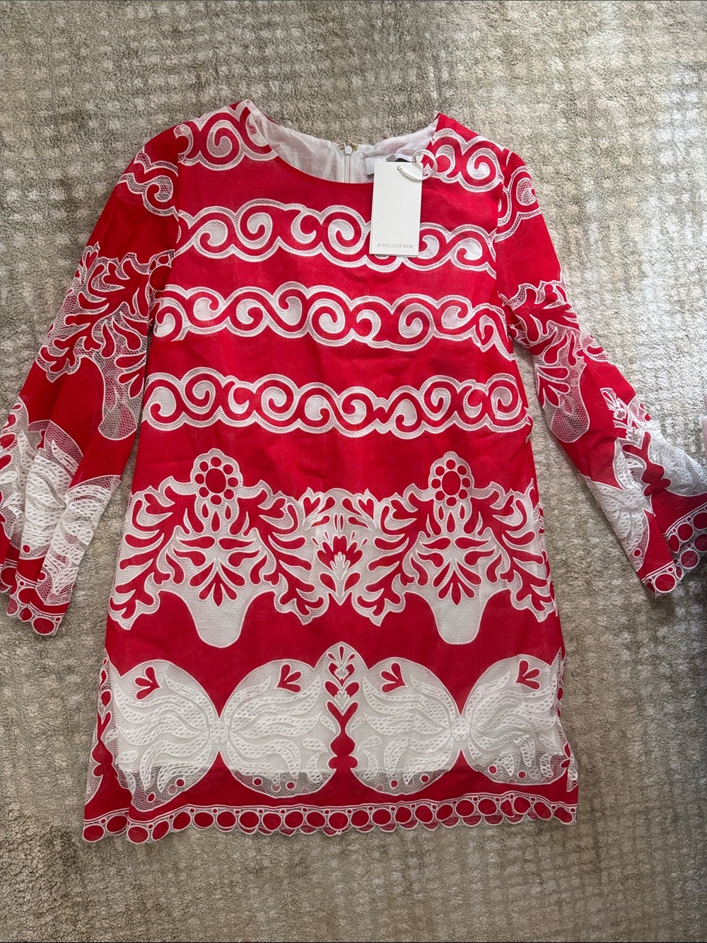 Borgo De Nor Red and White Embroidered Shift Dress